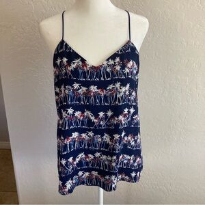 Express Barcelona Strappy V-Neck Cami Tank Palm Tree Print, Size M